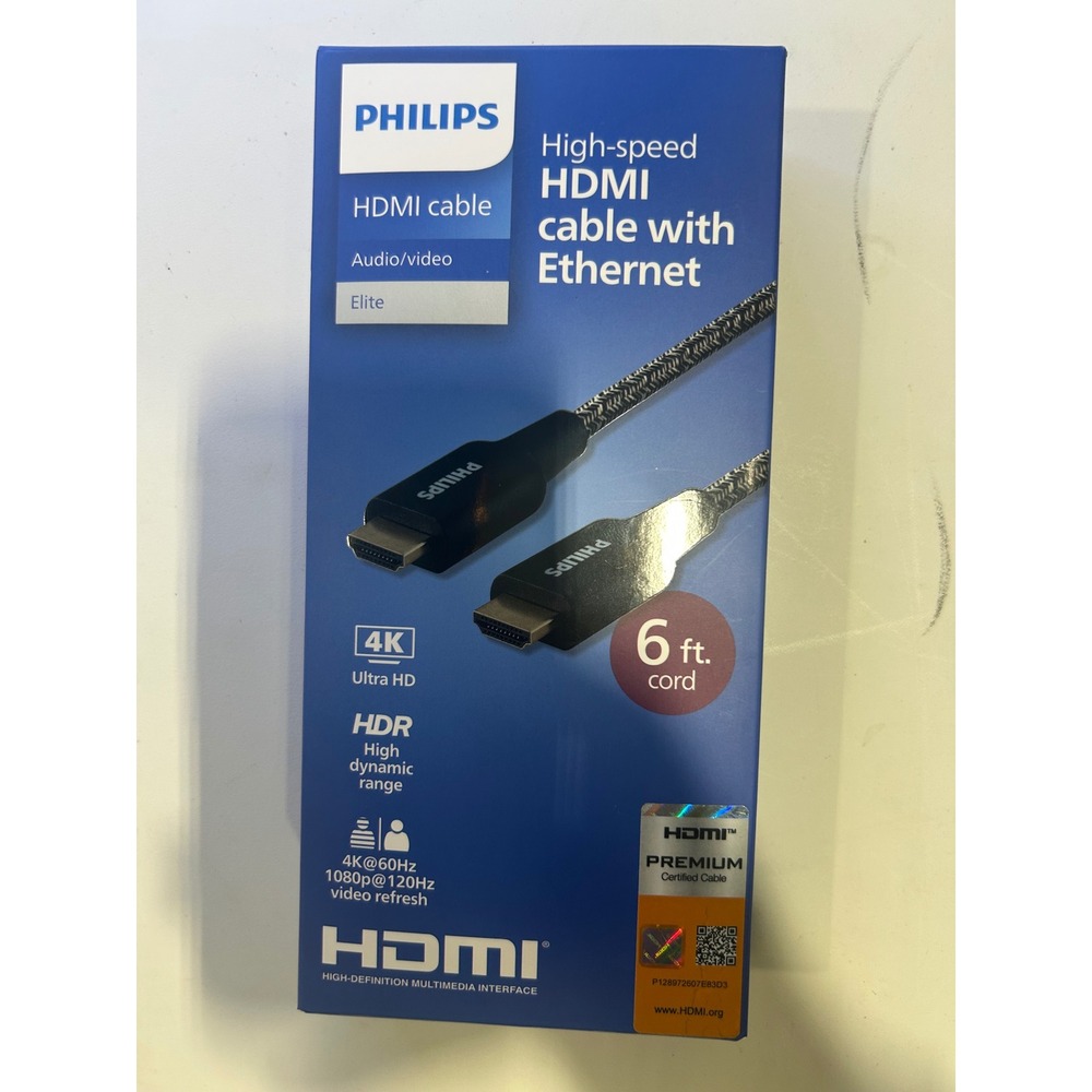 Philips Elite 6ft High Speed HDMI Cable 4K HDR Braided Ethernet SWV6220P/27